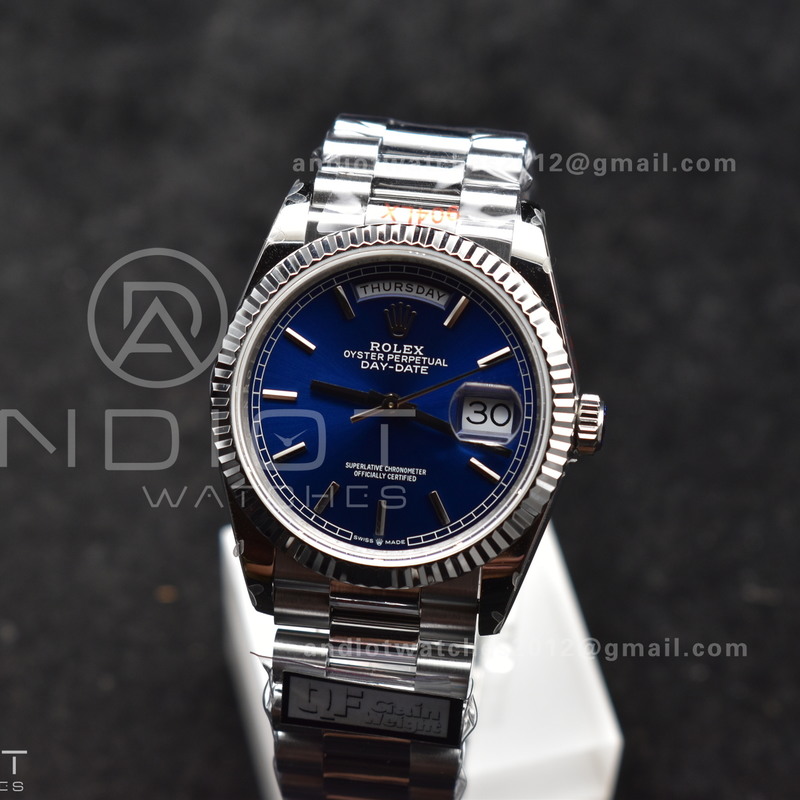 DayDate 36 SS QF Best Edition 904L Steel Blue Dial on President Bracelet vr3255 V5 (Gain Weight)